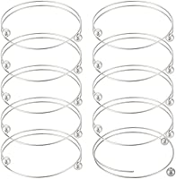 PH PandaHall 10pcs Stainless Steel Wire Bracelet Adjustable Bangle Bracelet Blank Cuff Bracelet with Removable Ball Bead Expandable Blank Bangle Bracelets for Jewelry Making, 2.5 inch - Platinum