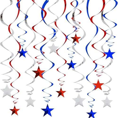 Red Blue Silver Patriotic Star for 4th/Fourth of July Decorations Memorial Day Veterans Day Party Independence Day Celebration Hanging Stars