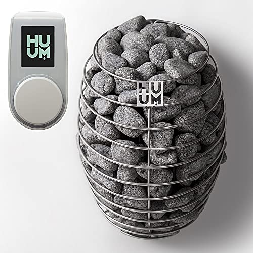 HUUM Drop 6.0kW Sauna Heater with UKU Control (White), 132 pounds of Rounded Olivine Stones Included (for saunas Between 180-350 cu ft.)
