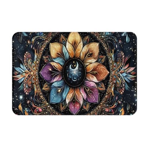 BEAROWL Office Doormat, Yin Yang Themed Flowers, Dark Background, Stain Resistant, Water Absorbent, Non-Slip, Indoor Welcome Mat, Low Profile Floor Decoration 16x24 Inch Flannel Floormat