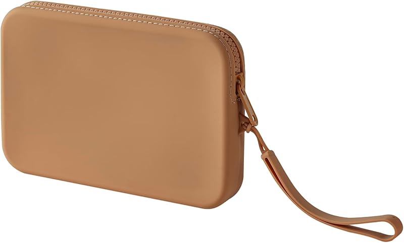 Necessaire de maquiagem em silicone WHHJM, plana, com zíper, cor Khaki