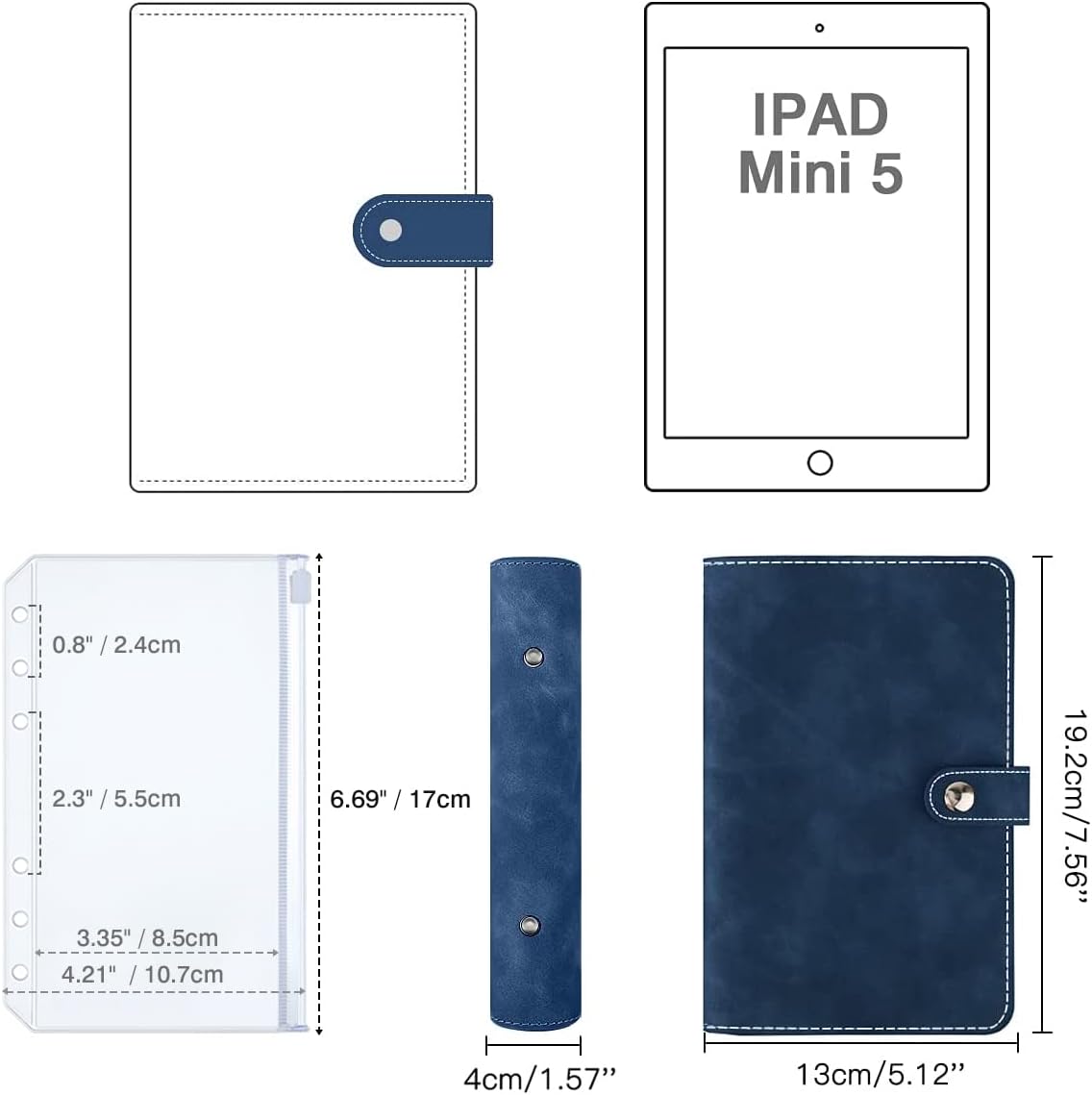 Housolution A6 Budget Binder with Zipper Envelopes, Mini PU Leather Money Organizer with 12 PCS Clear Plastic Zippered Cash Envelopes & Self-Adhesive Label, Money Wallet, Indigo