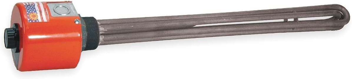 Tempco 316 Stainless Steel Immersion Heater, 1" NPT 9-1/4" D 1500W 120V T-Stat