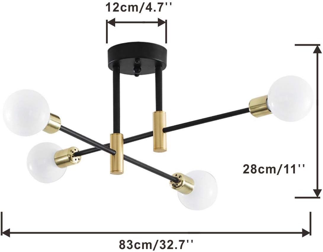 Modern Flush Mount Ceiling Light Fixture 4 Lights Black Classic Pendant Lamp with Cream Glass Shade for Kitchen Living Room Dining