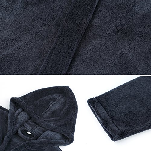 Hooded Herringbone Boy's Fleece Grey Soft Spa Kimono Long Robe, Kids Comfy Sleepwear Bathrobe(10-12 Year) #TOP4