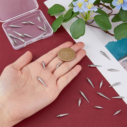 DICOSMETIC 30Pcs 3 Styles Cone Charms Stainless Steel Spike Charms Hiphop Punk Style Cone Charm Cones Bead Charm Long Spike Pendants for Jewelry Making DIY Craft Hole: 1.4mm - Image 3
