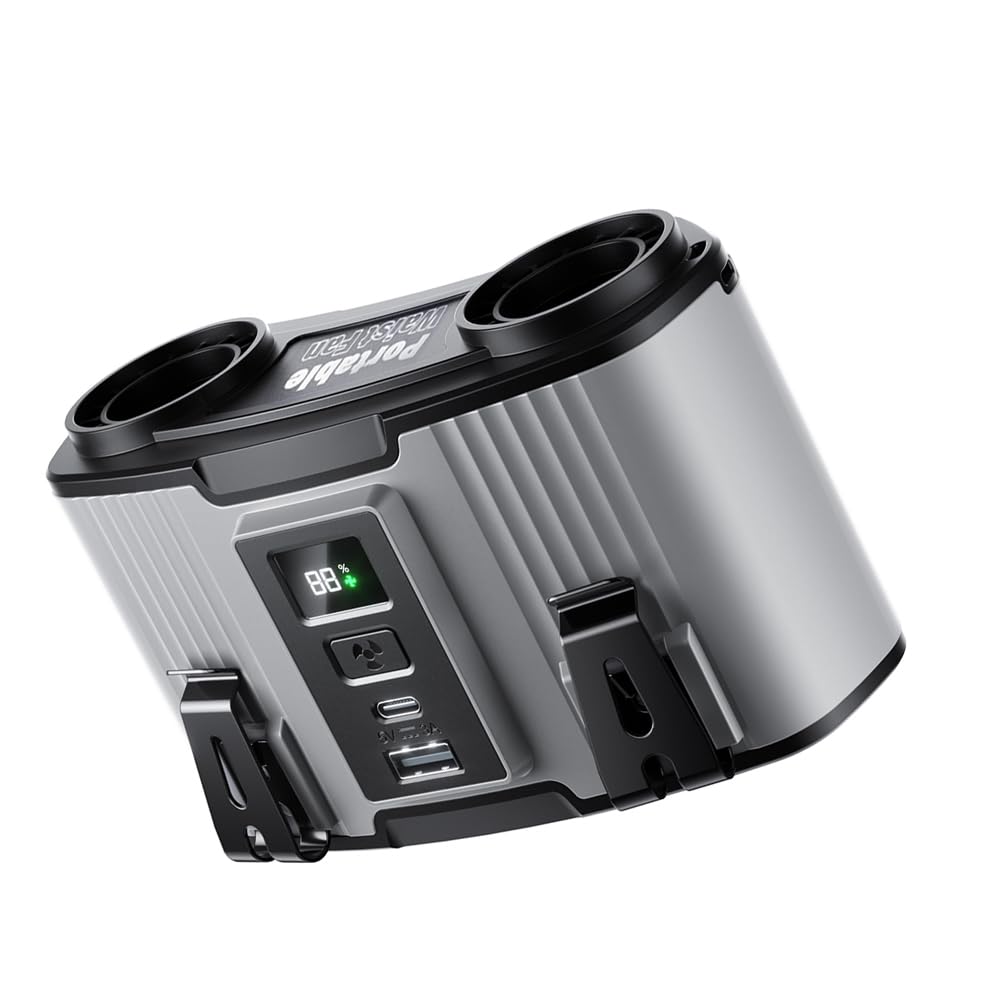 ventilateur de hanches avec powerbank 24000mAh, 2 ports USB, 10 vitesses intelligentes, design ultra-silencieux (80h), clips rotatifs doubles, charge rapide USB-A & Type-C.(Gris)