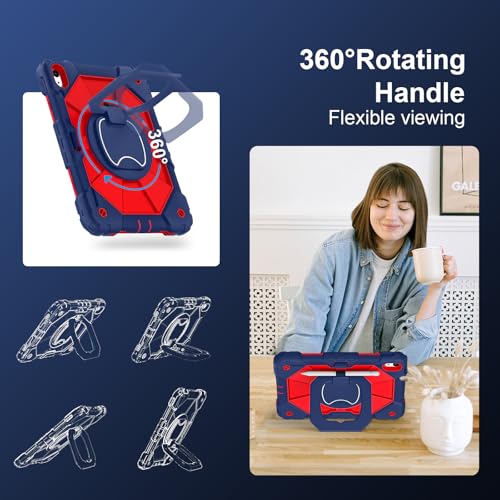 Image of Scnioy Case for iPad (A16) 11th Generation 11 Inch (2025), iPad 10th Generation Case 10.9 Inch (2022), Shockproof Cover with 360 Rotating Stand Screen Protector Pen Holder Shoulder Strap, Navy Red