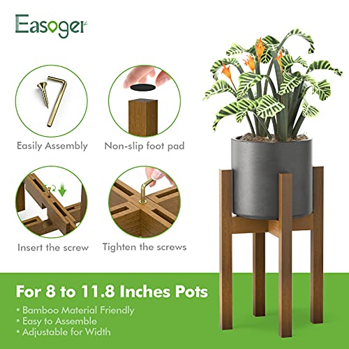 Easoger 2 Pack Plant Stand for Indoor Plants, Mid Century Modern Adjustable Plant Stand Indoor Plant Holder Rack for Living Room, Balcony Fits 8,10,12 inch Pots Bamboo Corner Plant Stand - Thumbnail 2