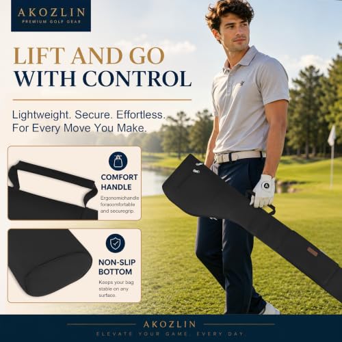 AKOZLIN Tragbare Golfschlägertasche mit Tragegriff und Schulterriemen Zusammenklappbare Golfschlägertasche Golf Tasche für 8-10 Golfschläger für Golfschläger/Reise (schwarz)