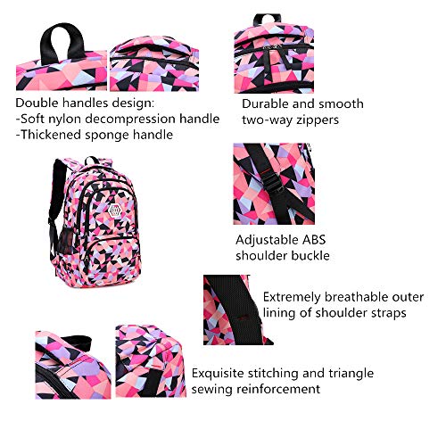 Bansusu Geometric-Print Purple-Backpack For Girls Middle-School Elementary Bookbags #TOP4