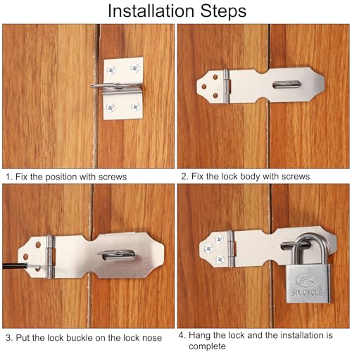 Image of PATIKIL Door Lock Hasp Latch 3.9 Inch,2 Set Stainless Steel Safety Hasp Lock Clasp Hinge Packlock(38mm) with Screws /Key for Door Gate Cabinet Closets, Silver