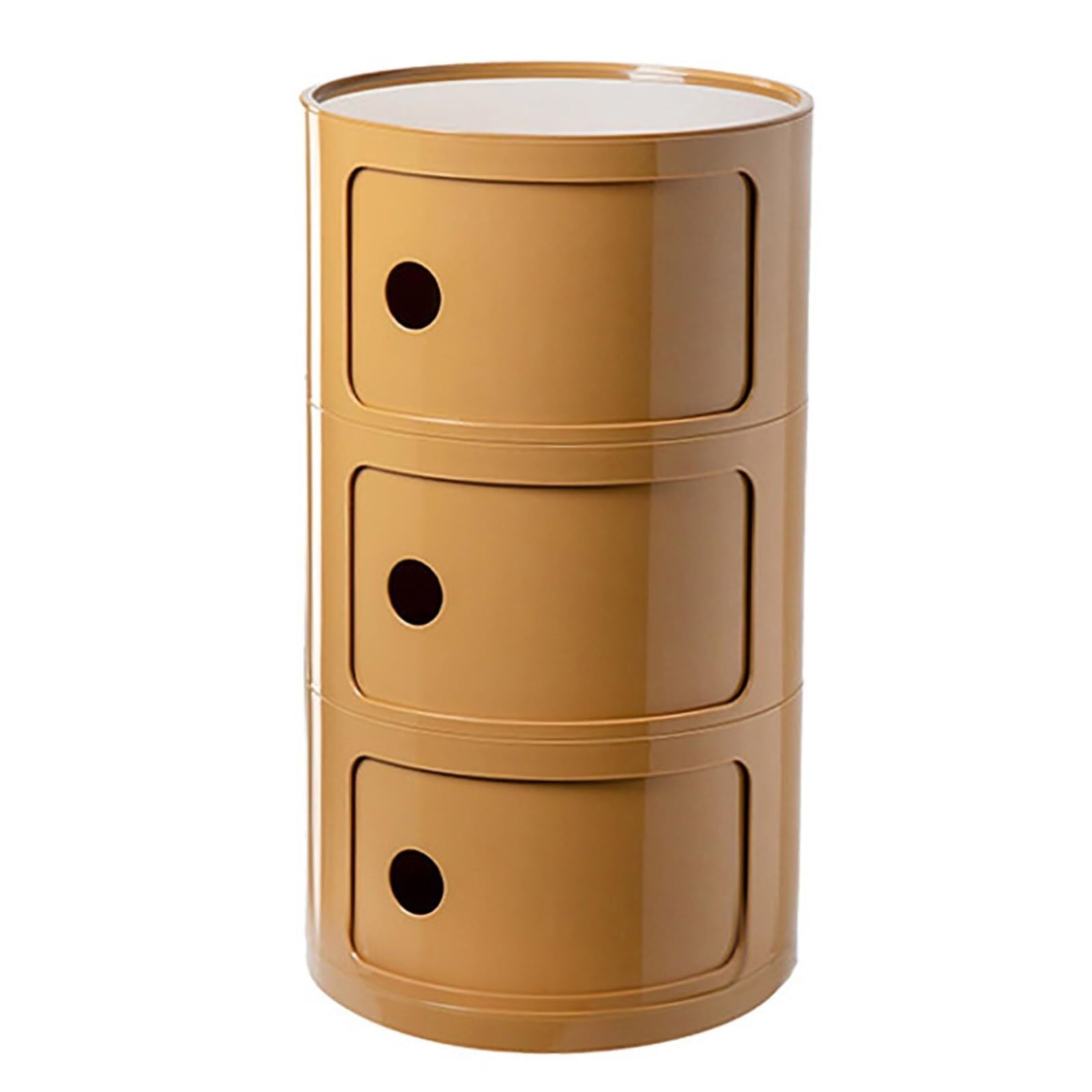SXZenSpace Round Modern Nightstand with Storage, Yellow Bedside Table Drawers & Sliding Door, Stylish nizer for Bedroom, Living Room, or Bathroom (3 Tiers)