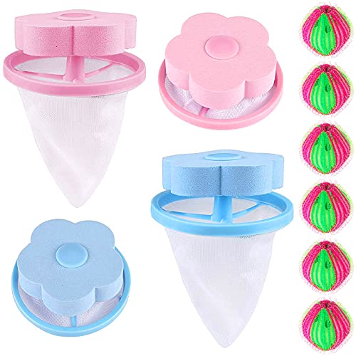 6 Pcs Pet Hair Remover and 4 Pcs Lint Catcher for Laundry, Pet Hair Dryer Reusable Balls Lint Remover Washing Balls for Laundry，Household Washing Machine Lint Mesh Bag Catcher