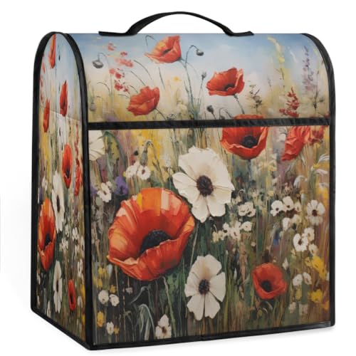 Coffee Maker Cover Poppy Daisy Flower Kitchen Appliance Covers Small Appliance Covers Blender Cover Juicer Cover Dust Covers for Kitchen Appliances with Top Handle and Pockets,Washable,B870