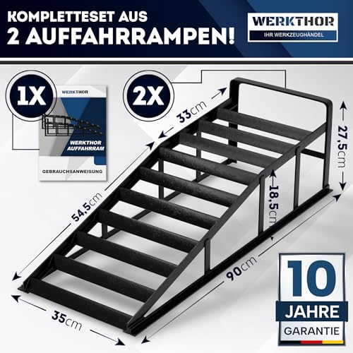 WERKTHOR Auffahrrampe PKW Metall - [2er Set] Auffahrrampen für maximalen Halt [