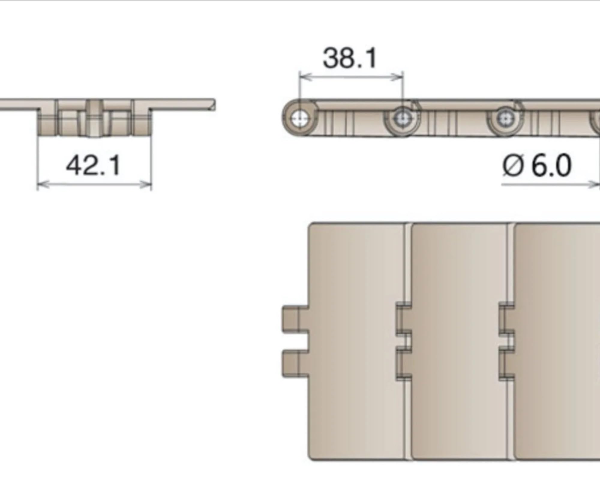 Cinta transportadora 820-K400 101,6mm cadena de transmisión POM bisagra única placa de cadena superior plana