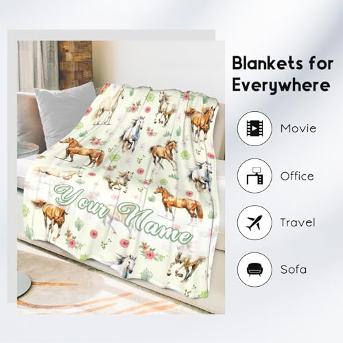 Custom Horse Blanket, Cute Soft Throw Gifts for Grils Boys, Cozy Flannel Throw Blankets for Bed Travel, 50"x60"