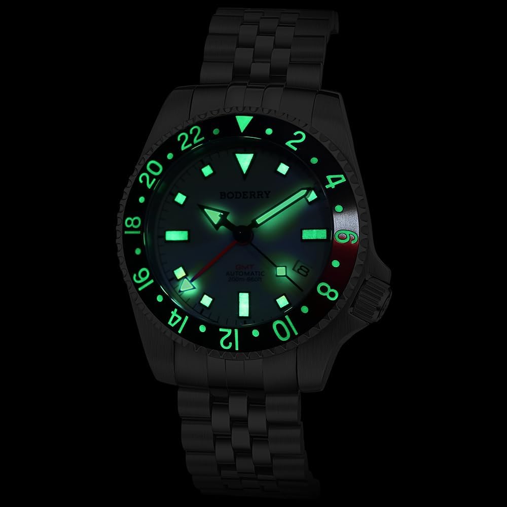 BODERRY Men's Watch Titanium Automatic 200M Waterproof Diver Watch with GMT Automatic Movement and Titanium Bracelet—Admiral