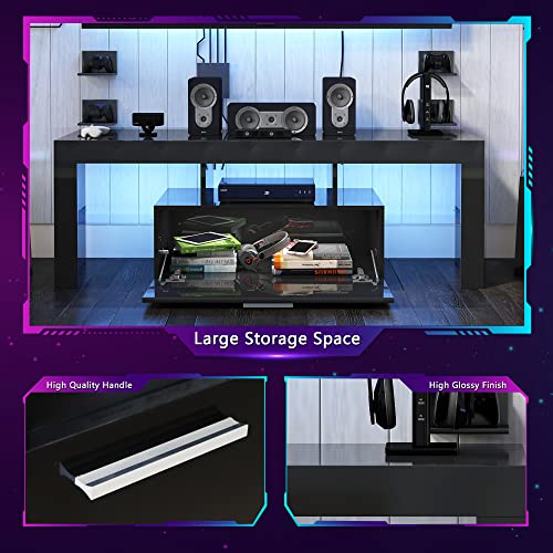 Lmereody Modern Led Tv Stand For 32/40/50/55 Inch Tv, Gaming Entertainment Center With Led Lights, High Glossy Television Stands With Storage, Black Wood Tv Console For Living Room, Bedroom #TOP3