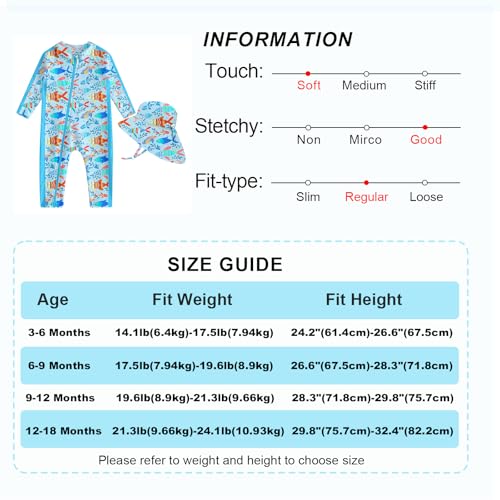 Funnycokid Maiô infantil com zíper para recém-nascidos, roupa de banho com proteção solar Rash Guard