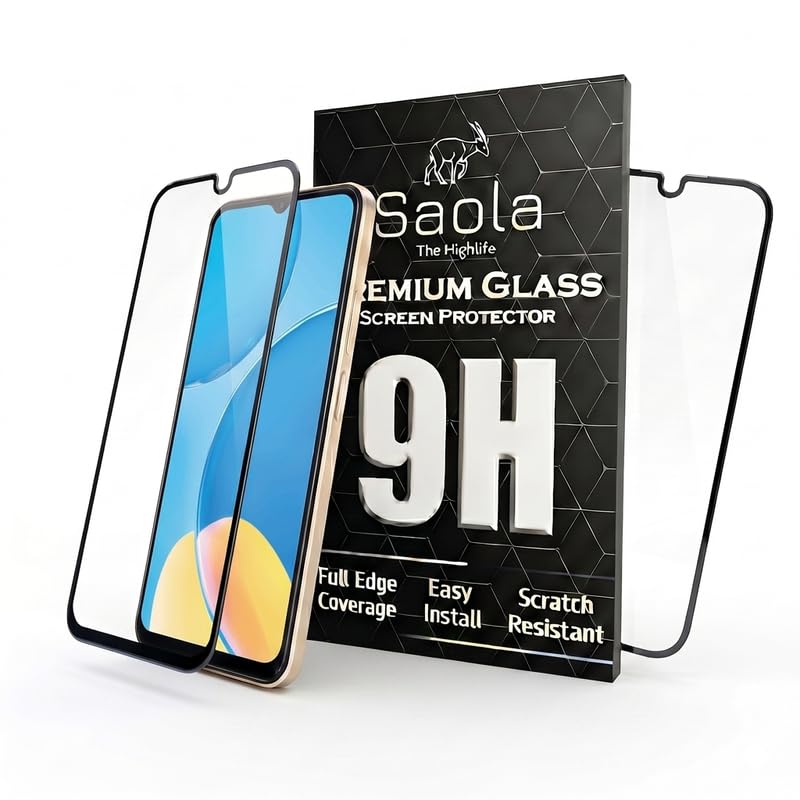 Image of Saola HD+ Oleophobic Tempered Glass Screen Protector For Oppo A15s (Pack Of 2) with Free Installation Kit. Full screen Coverage - 6.52 inch