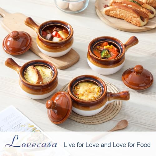 image for LOVECASA 16 OZ French Onion Soup Crocks with Lid,Porcelain Soup Bowls 