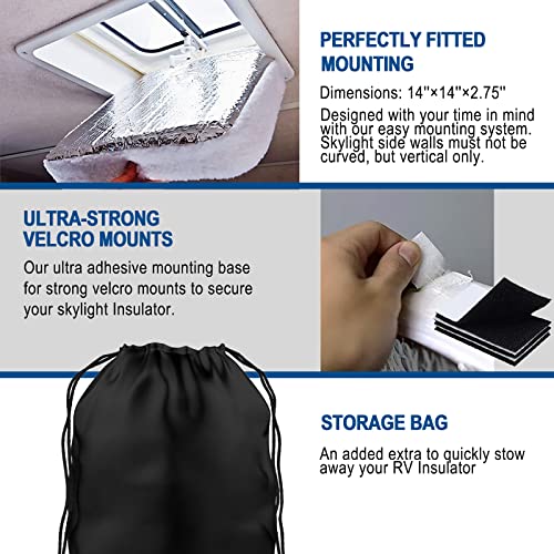 Prunkuar Rv Vent Insulator, 14" X 14" X 3" Rv Vent Pillow Rv Skylight Insulator With Reflective Surface For Standard Rv Shower Skylight 2 Pack #TOP5