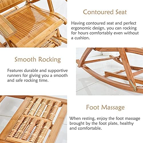 Rocking Chair, Large Adults Rocking Chair With Cushion, Outdoor Folding Rocker Reclining For Balcony Garden Porch, Bamboo Relax Lounge Chairs, Support 330Lbs (Color : Blue)