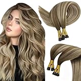 Picture of Sunny Itip Human Hair Extensions Brown Balayage Itip Hair Extensions Cool Brown Balayage Light Brown Highlight Blonde Itip Real Human Hair Extensions Brown Balayage I Tip Hair Extension 24inch 50g 50s