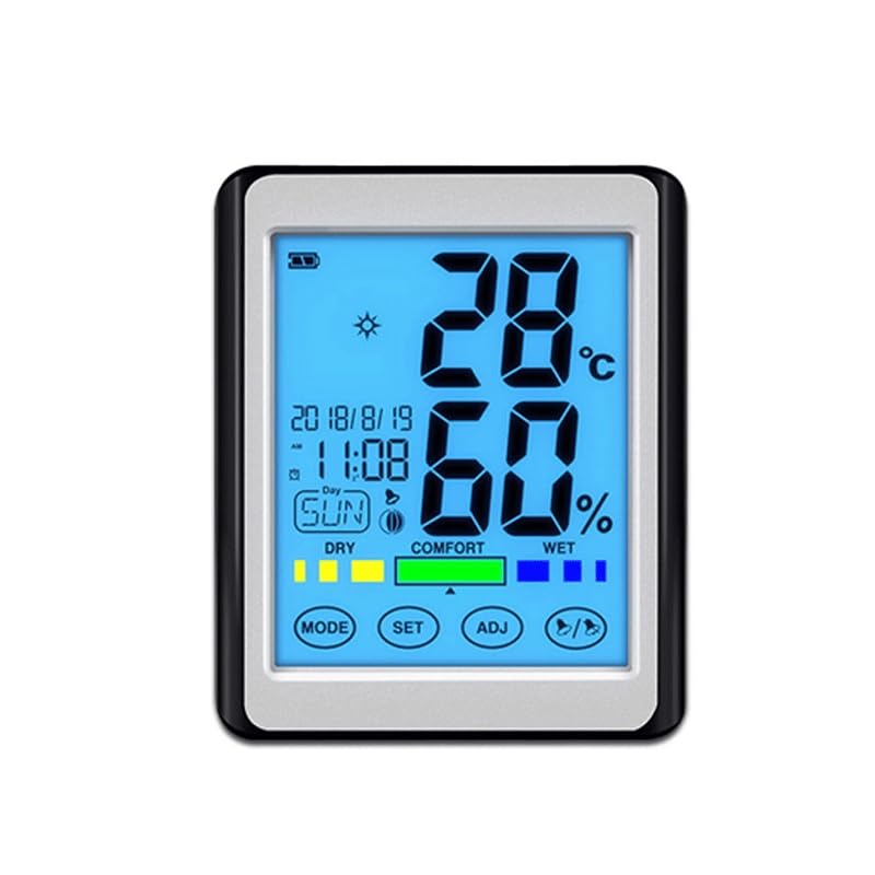 Home Temperature Humidity Meter Digital Display Touchscreen Indoor Use with Time Function