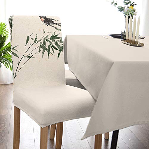 Dining Chair Covers,Spring Green Leaf Bamboo Bird Swallow Stretch Protectors Slipcovers,Retro Ink Painting Chinese Style Removable Washable Seat Cover For Home Living/Dining Room Party Hotel #TOP4