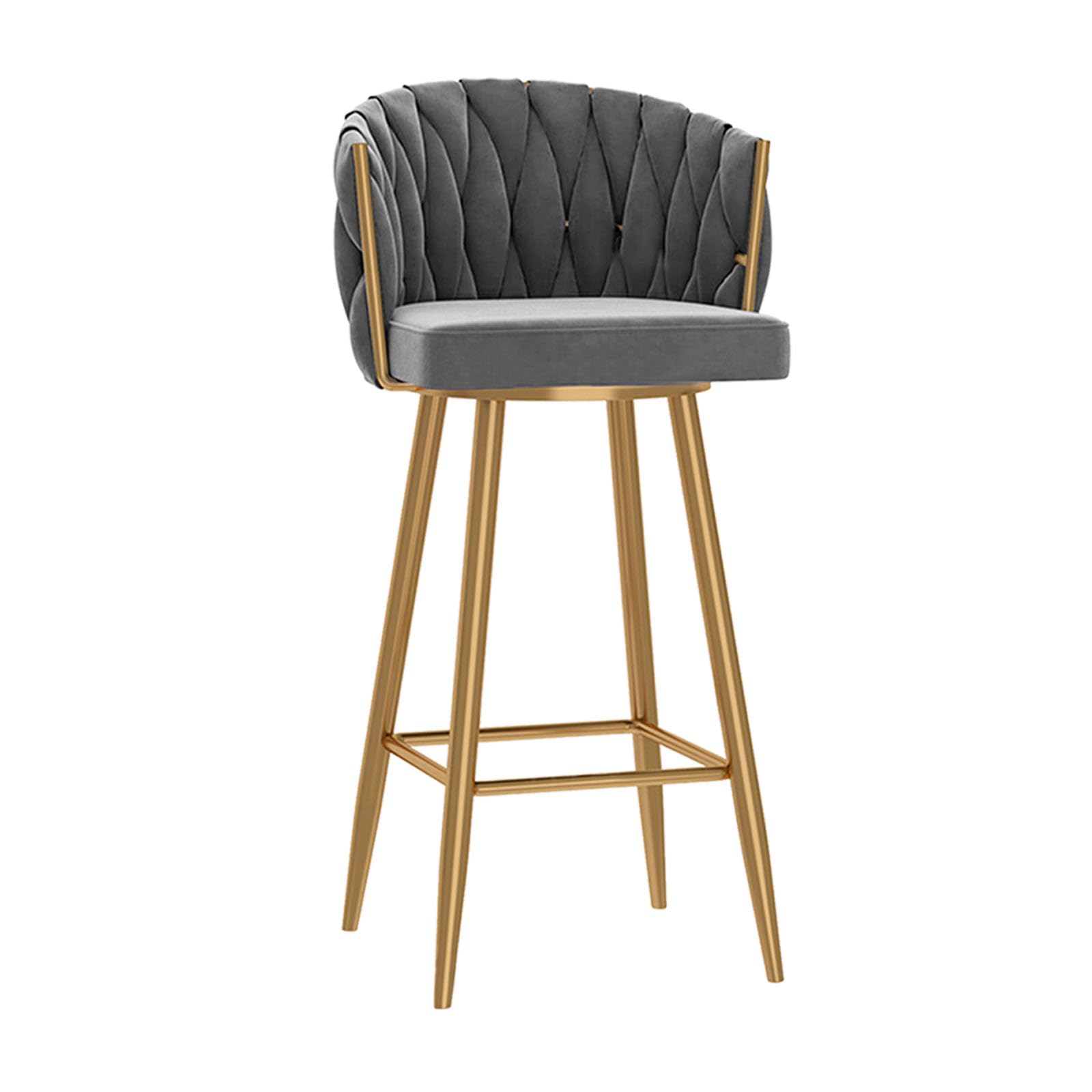 Tabouret de bar pivotant doré 75 cm avec dossier velours gris tissé