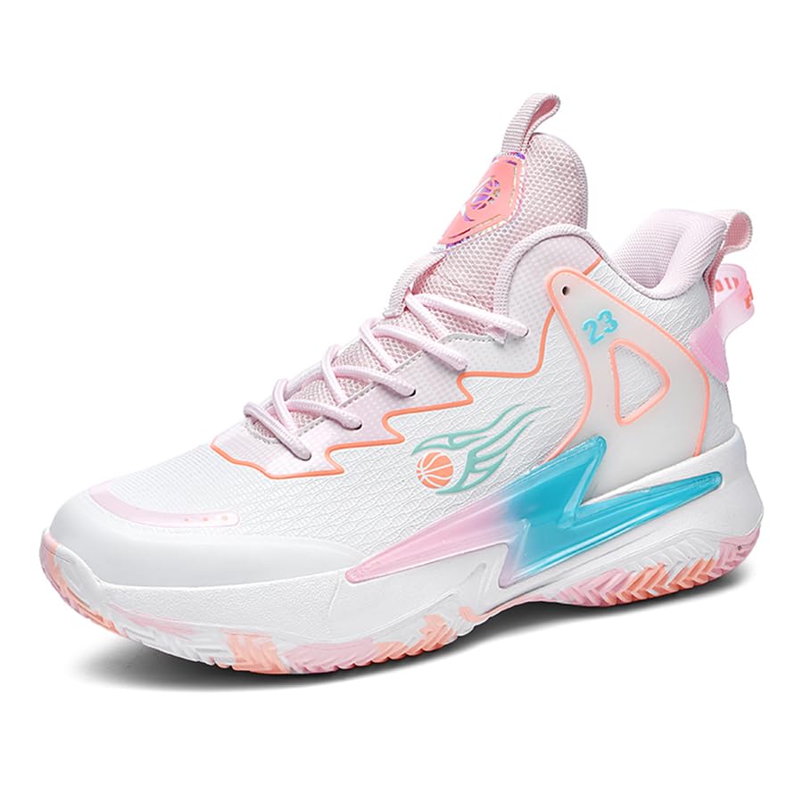 KIUSMETY Basketball Shoes for Womens Mens Fashion Comfortable Volleyball Sneakers Breathable High Top Non Slip Outdoor Sport Woman Man Shoe Pink Size 10