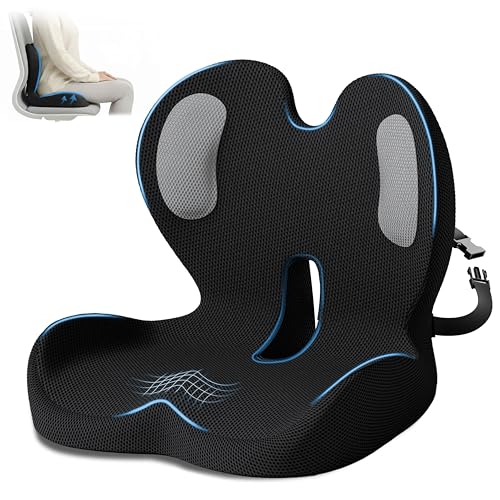 Office Chair Cushions with Lumbar Support Pillow, Soothe Back and Seat Cushion Memory Foam, Non Slip Adjustable Strap for Lower Back Pain Sciatica Relief Office Workers Car Drivers (Black+Mesh Cloth) by CUZIKUP - Used condition - US$29.38