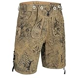 PAULGOS Herren Trachten Lederhose + Träger, Echtes Leder, Kurz in 3 Farben Gr. 44-60 HK5 Antik (Krokodilgrün, 56)