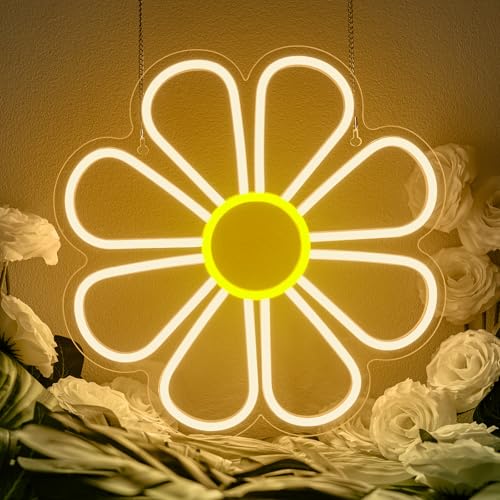 Image of Flower Neon Sign Daisy Window Light Light Up Flowers for Window Warm White Flower Led Sign for Wall Decor Bedroom Party Shop for Birthday Mother's Day