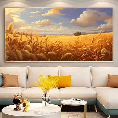Tableau moderne champs de blé ruraux de qualité premium, grand cadre - 3