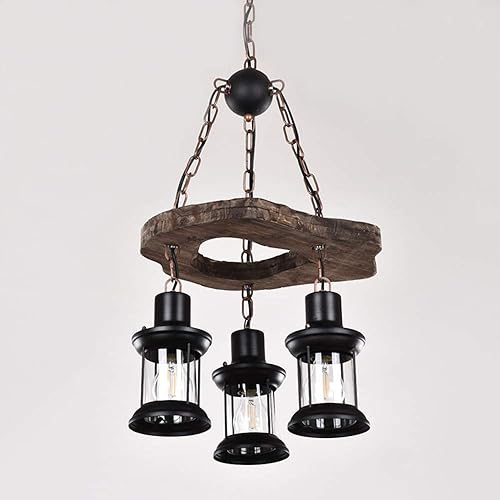 Miniatura 7 de LAKIQ Lámpara colgante industrial de madera, retro, mesa de comedor, lámpara de 3 luces, farol, decoración de la casa para comedor, sala de estar,