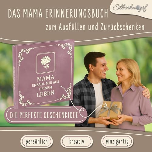 Silberknopf® Mama erzähl mal | Erinnerungsbuch zum Ausfüllen | Mama Buch als besonderes Geschenk zum Geburtstag, Weihnachten, Muttertag | Familienbuch als einzigartige Geschenkidee (Altrosa)