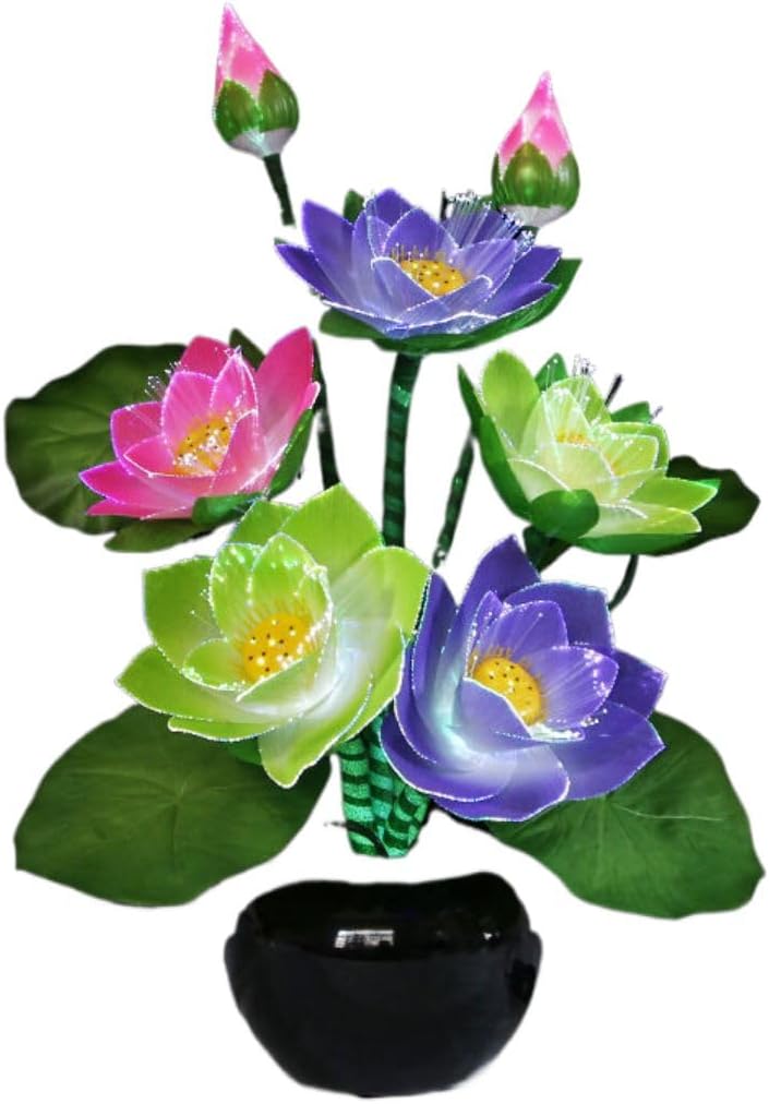 Ecqizer （ 7品升级款浅彩色 高53CM ） Bonsai flower lamp Buddha lamp colorful fiber optic lotus lamp water lily LED lamp lotus lamp home living room decoration, 9113036672873
