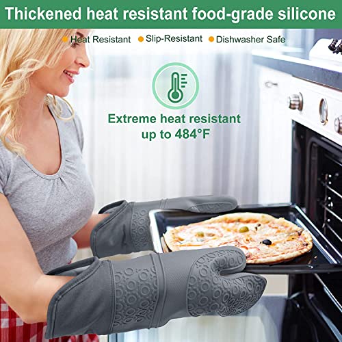 Quwin Oven Mitts Set, Heat Resistant With Mini Oven Gloves And Hot Pads Potholders, Non-Slip Food Grade Long Oven Mitts For Kitchen Baking Cooking (6-Piece Set-Grey) #TOP3