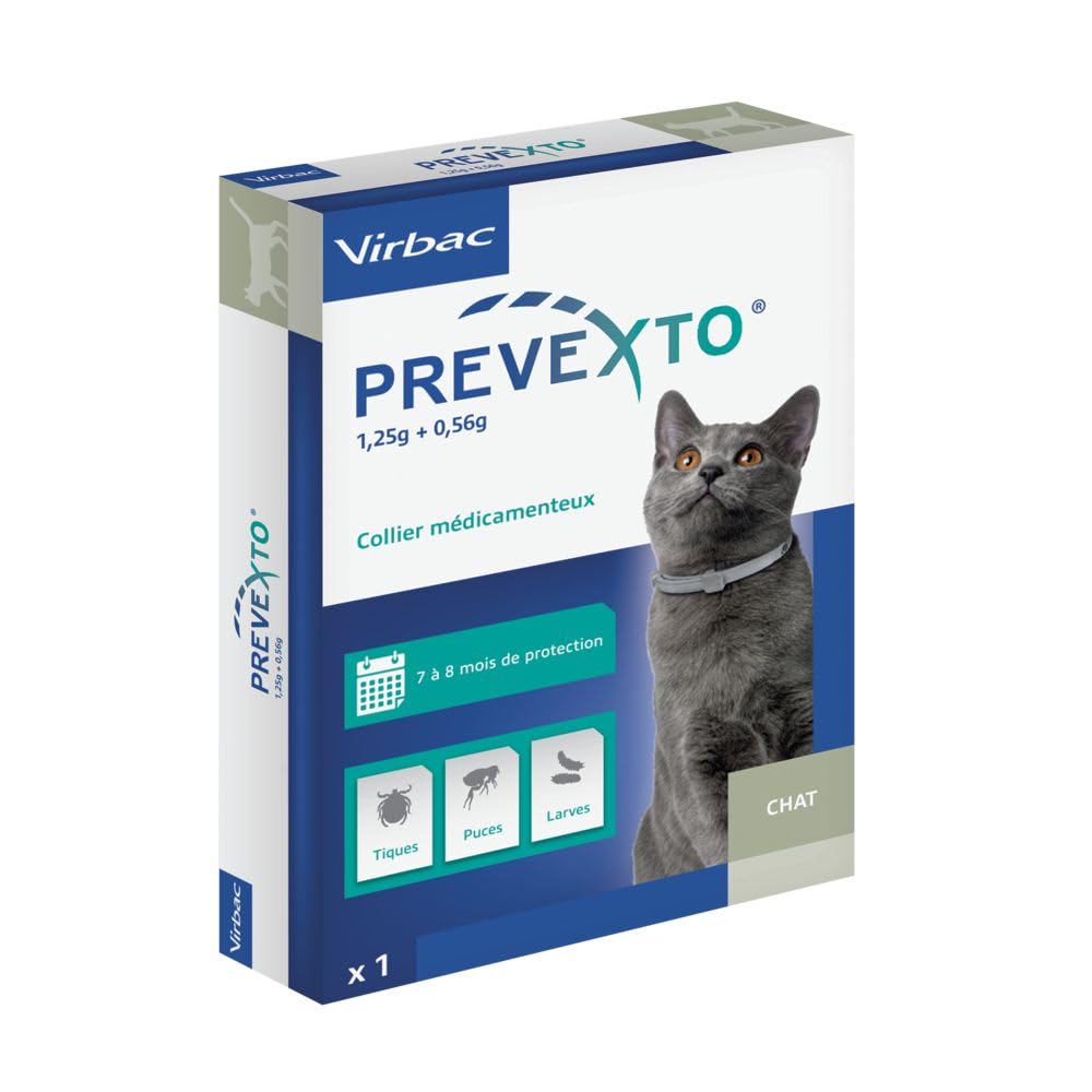 Virbac Prevexto Collier Anti Puces et Tiques pour Chat (38 cm) – Antiparasitaire Protection Longue Durée* Puces et Tiques.