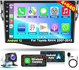 4G+64G Car Radio Stereo for Toyota RAV4 2007-2012, Wireless Carplay&Android Auto with Android 12 Support Bluetooth/Voice Control/GPS/WiFi/Back-up Camera/SWC/FM, 9 Inch IPS Touch Screen for Toyota RAV4