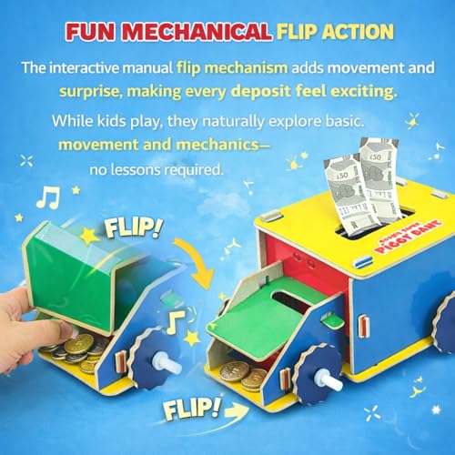 Image of Butterfly EduFields DIY Truck Piggy Bank for Kids 4-8 Years | Car Theme Money Saving Box for Boys & Girls | 50+ Snap-Fit Parts STEM DIY Toy | Kids Gullak & Kiddy Bank Birthday Return Gift