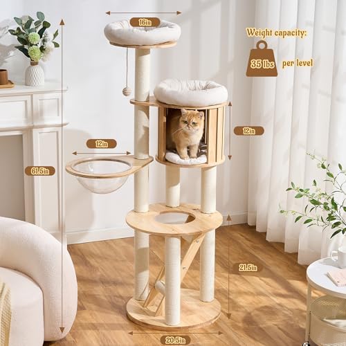 Árbol moderno de madera sólida para gatos interiores 61.5 in miniatura 6
