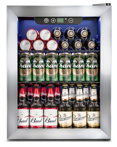 Feelfunn 68 Can Mini Beverage Refrigerator, Glass Door