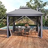 Goplus11 ft × 11 ft Pop up Gazebo, Portable Screen Canopy Shelter w/Mesh Netting Sidewalls, Vented Top, Drainage Holes, Heavy-Duty Height Adjustable Easy Setup Party Tent for Backyard