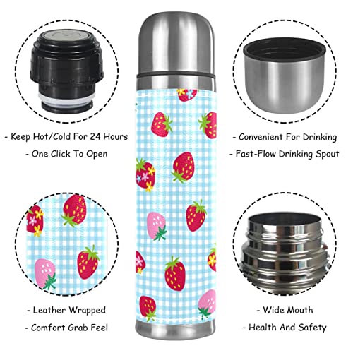 Insulated Water Bottle Stainless Steel Water Bottles Metal Water Bottle, Fruit Strawberry Plaid #TOP2