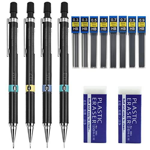 20 Stück Niedliche Druckbleistift-Set – 0,5 Mm & 0,7 Mm Mit Radiergummis & 400 Minen